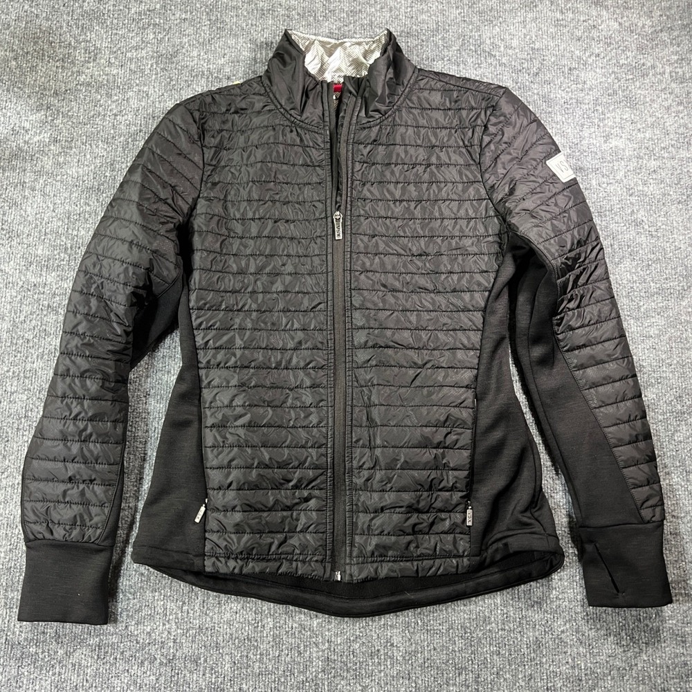 Victoria's Secret VSX Sport Black Quilted Puffer Jacket Full Zip Thumbholes S
